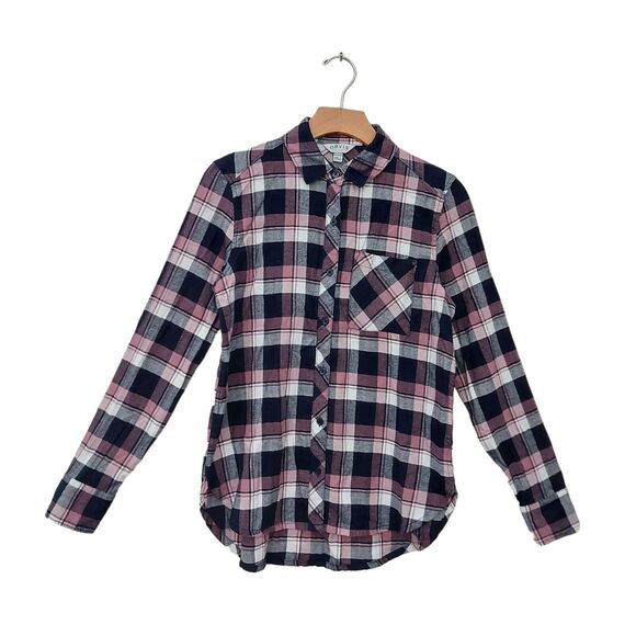 Orvis Flannel Shirt Womens XS Navy Pink Plaid Button Up Long Sleeve Preppy Soft - Picture 1 of 11